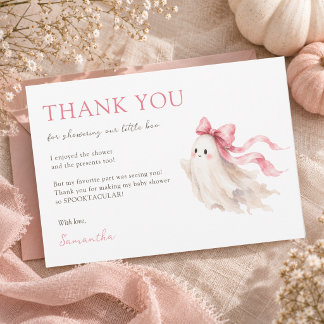 Tarjeta De Agradecimiento Ducha de Bebé Niña Fantasma Acuarela Rosa Lindo