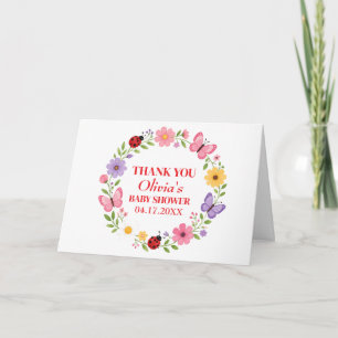 Tarjeta De Agradecimiento Ducha de Bebé Niña Flor Silvestre Mariquita