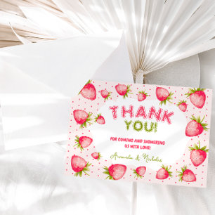 Tarjeta De Agradecimiento Ducha de Bebé Niña Fresa Verano Rosa