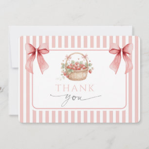Tarjeta De Agradecimiento Ducha de bebé niña lazo de rayas rosadas de fresa