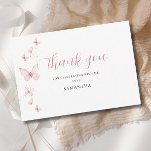 Tarjeta De Agradecimiento Ducha de Bebé Niña Mariposa Pequeña Rosa