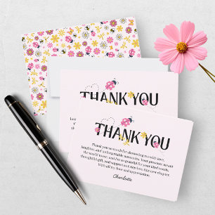 Tarjeta De Agradecimiento Ducha de Bebé Niña Mariquita Rosa