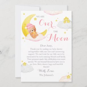 Tarjeta De Agradecimiento Ducha de Bebé Niña Oso Sobre La Luna