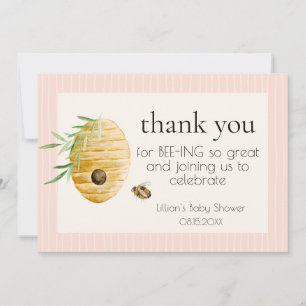 Tarjeta De Agradecimiento Ducha de Bebé Niña Rayas Rosadas Mommy To Bee