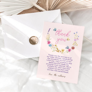 Tarjeta De Agradecimiento Ducha de Bebé Niña Rosa Claro Flor Silvestre