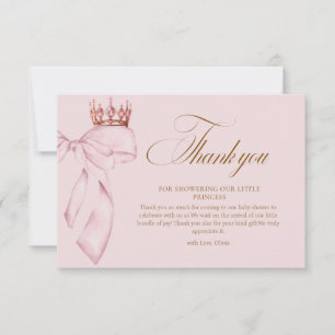 Tarjeta De Agradecimiento Ducha de Bebé Niña Rosa Dorado Princesa