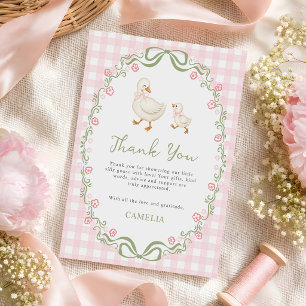 Tarjeta De Agradecimiento Ducha de Bebé Niña Rosa Silly Goose