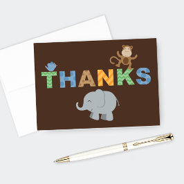 Tarjeta De Agradecimiento Ducha de Bebé Niño Animales de la Jungla Marrón Mo