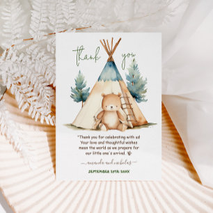 Tarjeta De Agradecimiento Ducha de bebé niño camping oso aventura