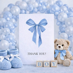 Tarjeta De Agradecimiento Ducha de Bebé Niño con Lazo Azul Suave