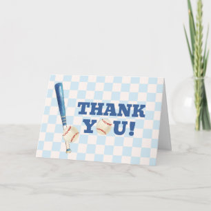 Tarjeta De Agradecimiento Ducha de bebé niño de béisbol Slugger Plaid Azul