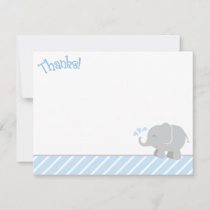 Tarjeta De Agradecimiento Ducha de bebé niño elefante gris azul moderno