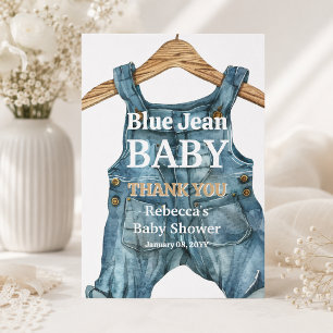 Tarjeta De Agradecimiento Ducha de bebé niño en mezclilla azul moderna