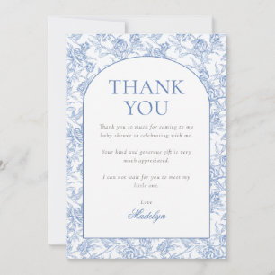 Tarjeta De Agradecimiento Ducha de Bebé Niño Floral Azul Toile de Jouy