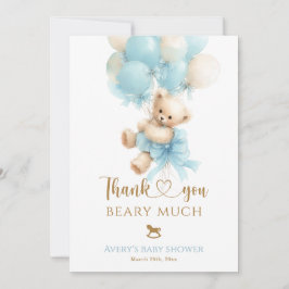 Tarjeta De Agradecimiento Ducha de bebé niño globo azul lazo oso de peluche