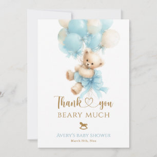 Tarjeta De Agradecimiento Ducha de bebé niño globo azul lazo oso de peluche