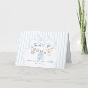 Tarjeta De Agradecimiento Ducha De Bebé Niño Moderno A Rayas Jean Azul