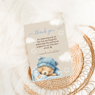 Tarjeta De Agradecimiento Ducha de bebé niño Oso Azul En Las Nubes
