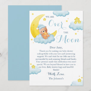 Tarjeta De Agradecimiento Ducha de Bebé Niño Oso Sobre La Luna