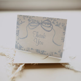 Tarjeta De Agradecimiento Ducha de bebé o boda con toile azul claro y lazo