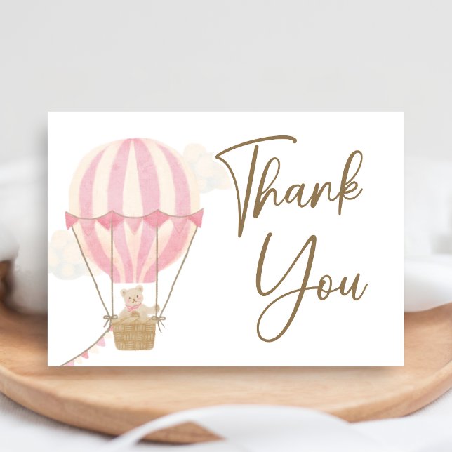 Tarjeta De Agradecimiento Ducha de Bebé Oso Boho Rosa (Oh Baby Bear Baby Shower Thank You Card)
