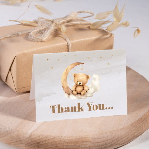 Tarjeta De Agradecimiento Ducha de Bebé Oso de Peluche Marrón Neutro en cuan