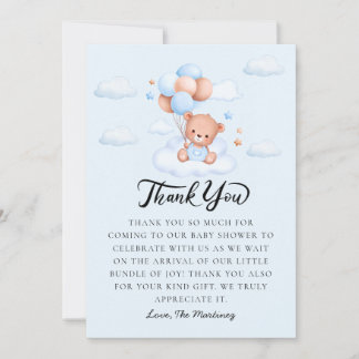 Tarjeta De Agradecimiento Ducha de Bebé Oso de Peluche Niño Azul