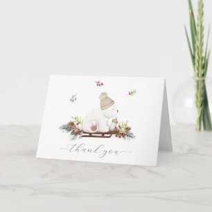 Tarjeta De Agradecimiento Ducha de Bebé Oso Polar de Trineo de Madera de Inv