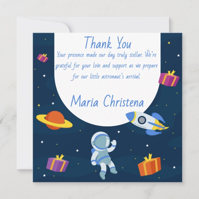 Tarjeta De Agradecimiento Ducha de bebé para el pequeño astronauta (Anverso)