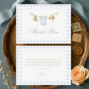 Tarjeta De Agradecimiento Ducha de bebé para pequeño vaquero azul de gingham