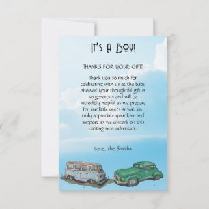 Tarjeta De Agradecimiento Ducha de bebé para un niño, camioneta y sedan