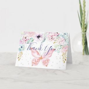 Tarjeta De Agradecimiento Ducha de bebé pastel floral y mariposa gracias