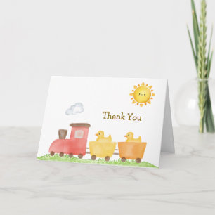 Tarjeta De Agradecimiento Ducha de bebé Pato de Goma Rústico Tren Choo Choo