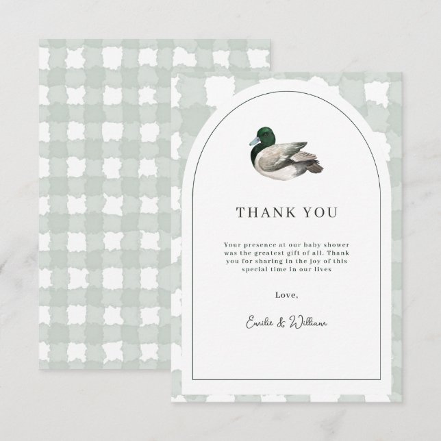 Tarjeta De Agradecimiento Ducha de Bebé Pato Silvestre Neutral Verde (Anverso / Reverso)