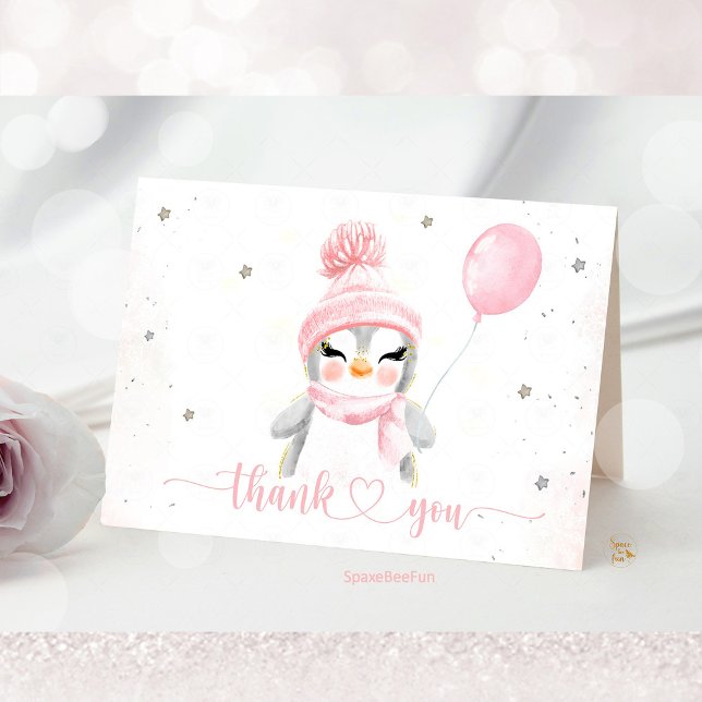 Tarjeta De Agradecimiento Ducha de bebe Penguin de invierno (Penguin baby shower thank you card, penguin theme thank you cards, personalized penguin baby shower )