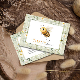 Tarjeta De Agradecimiento Ducha de bebé personalizada con abeja y flores sil