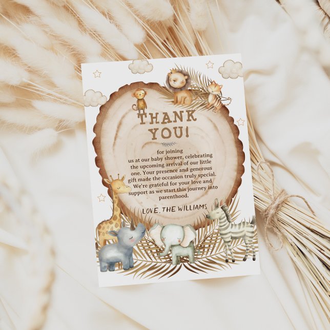 Tarjeta De Agradecimiento Ducha de Bebé Safari Animales Boho Rústico (Subido por el creador)
