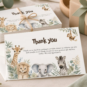 Tarjeta De Agradecimiento Ducha de Bebé Safari Neutro en Género Animales de 