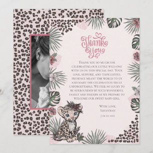 Tarjeta De Agradecimiento Ducha de Bebé Safari Niña Leopardo Linda