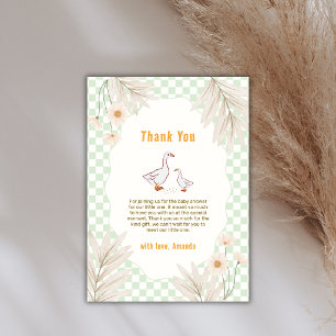 Tarjeta De Agradecimiento Ducha de Bebé Sage Gingham Boho Daisy Silly Goose