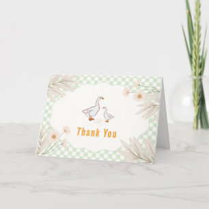 Tarjeta De Agradecimiento Ducha de Bebé Sage Gingham Daisy Boho Silly Goose