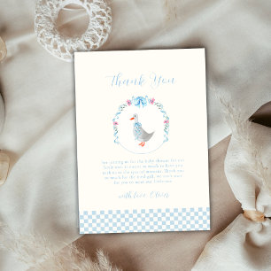 Tarjeta De Agradecimiento Ducha de bebé Silly Goose Bosque de Gingham Azul