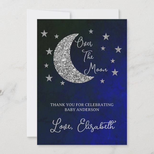 Tarjeta De Agradecimiento Ducha de Bebé Sobre La Luna (Anverso)