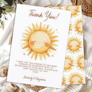 Tarjeta De Agradecimiento Ducha de Bebé Sol Boho Lindo Sin Género
