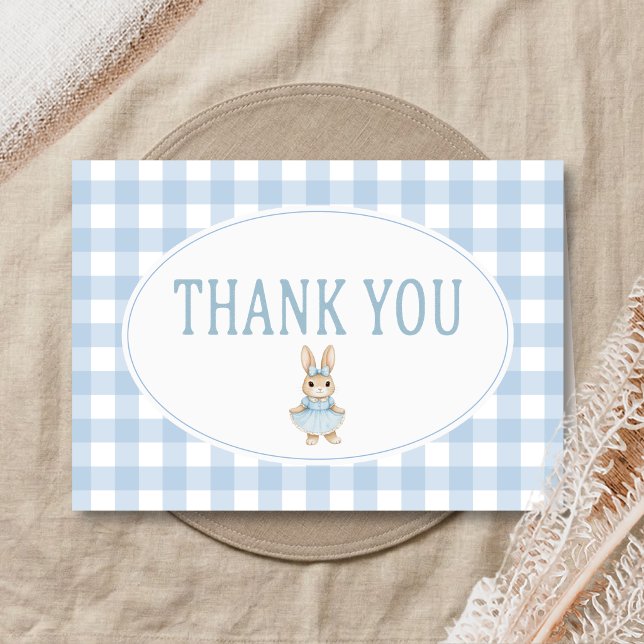 Tarjeta De Agradecimiento Ducha de Bebé Somebunny (Gingham Little Bunny Baby Shower Thank You Card)