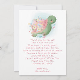 Tarjeta De Agradecimiento Ducha de Bebé Tortuga Marina Floral Rosa