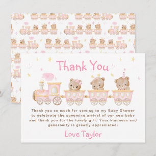 Tarjeta De Agradecimiento Ducha de Bebé Tren Rosa Oso