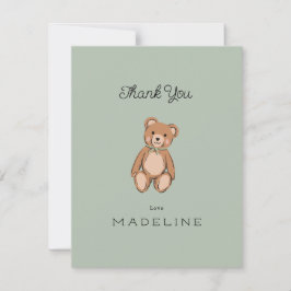 Tarjeta De Agradecimiento Ducha de Bebé Verde Salvia Oso de Peluche Clásico