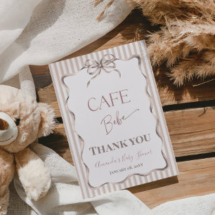 Tarjeta De Agradecimiento Ducha de bebé Vintage Beige Bow Cafe Bebe Café