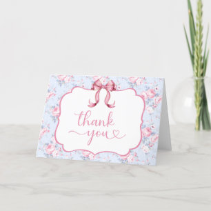 Tarjeta De Agradecimiento Ducha de Boda Coquette con Lazo en Blanco